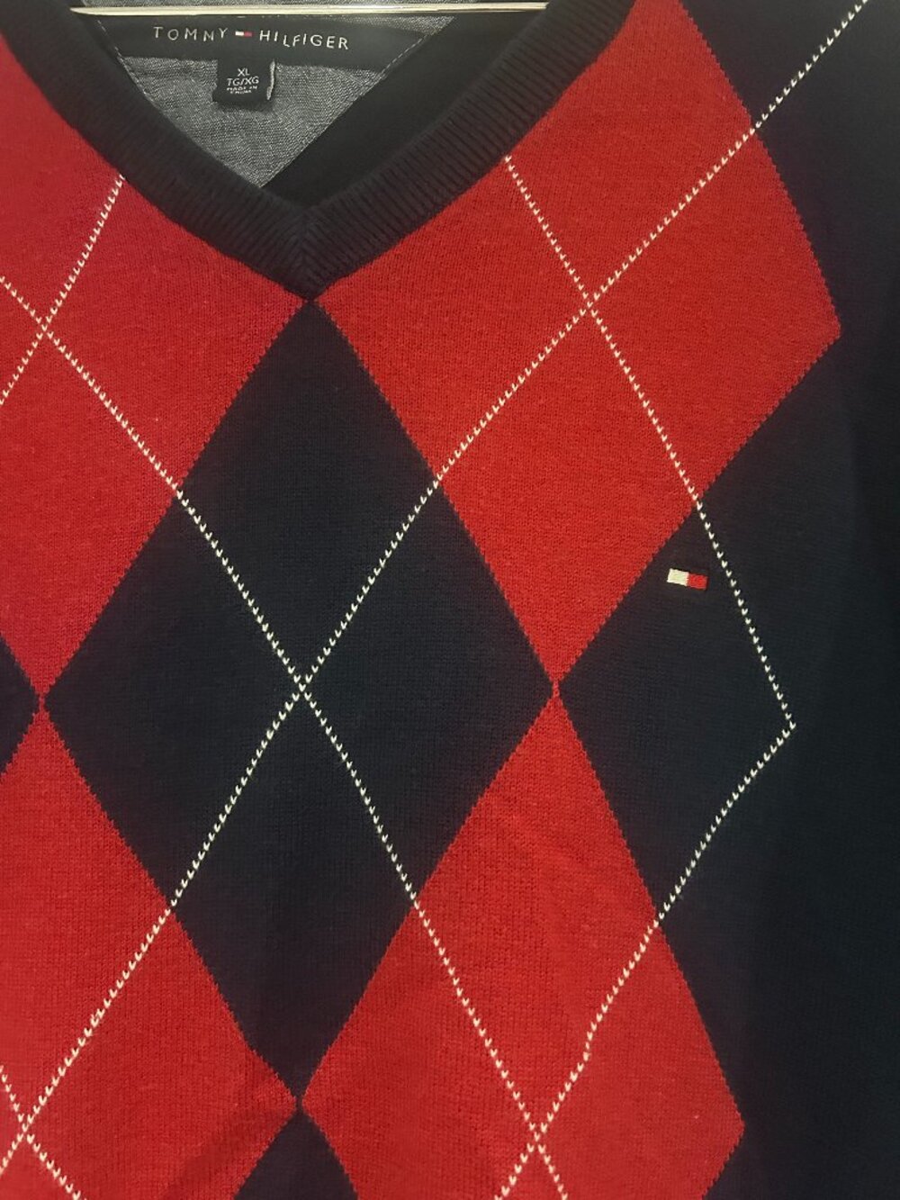 Tommy Hilfiger long-sleeve argyle Preppy V-neck sweater
